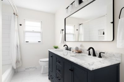 Marble Vanity with Vessel Sinks